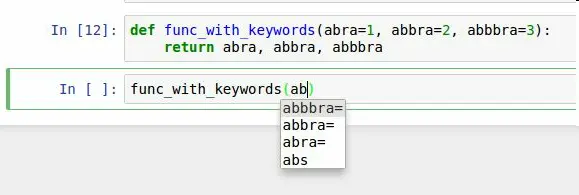 图2-4 Jupyter notebook中自动补全函数关键词