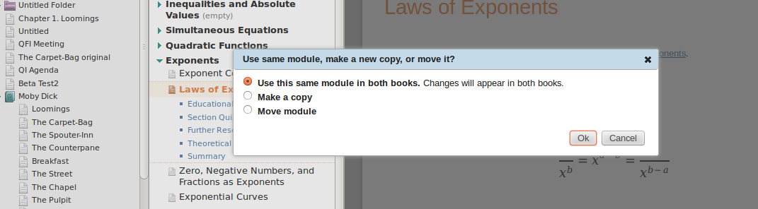 Popup for move/copy/link