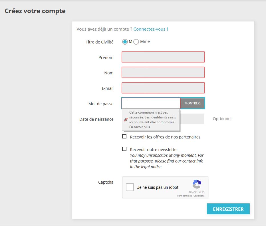 Captcha on account creation form