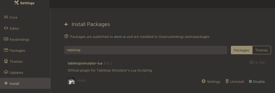 Screenshot of Atom Settings panel