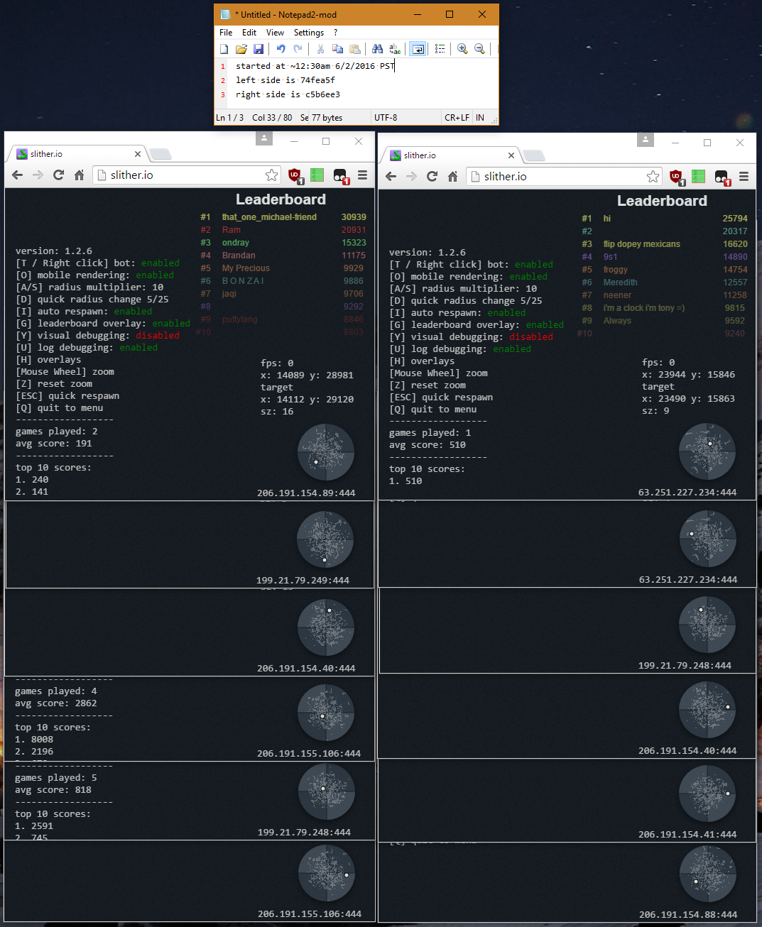 Screenshot of 12 bots running simultaneously