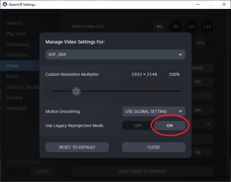 SteamVR Settings