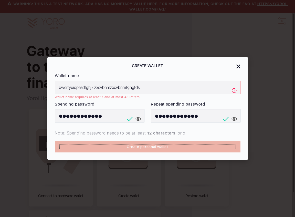 Wallet cant be created if wallet name doesnt meet requirements IT16/10_89-I click the Create personal wallet button.png