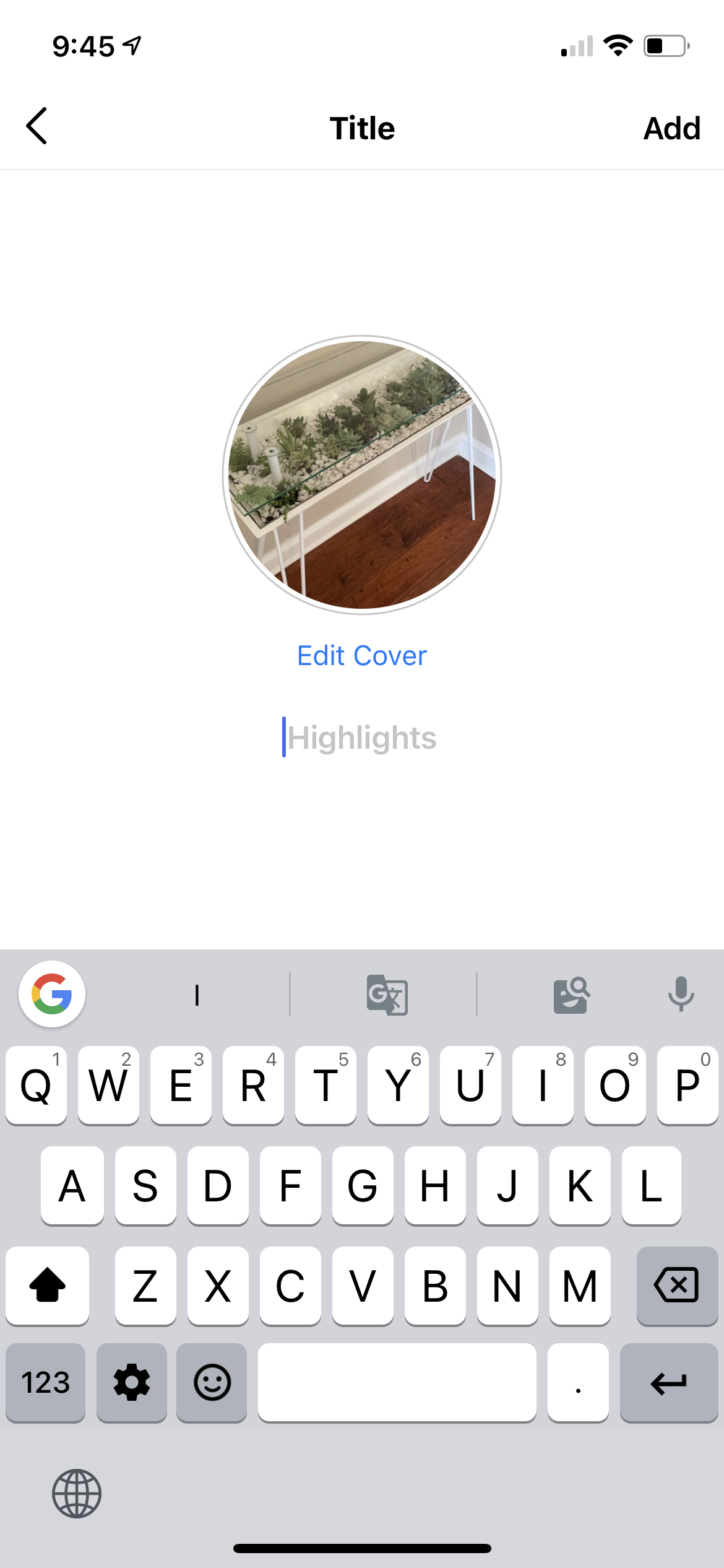 A screenshot of a new Instagram Stories Highlight being created.