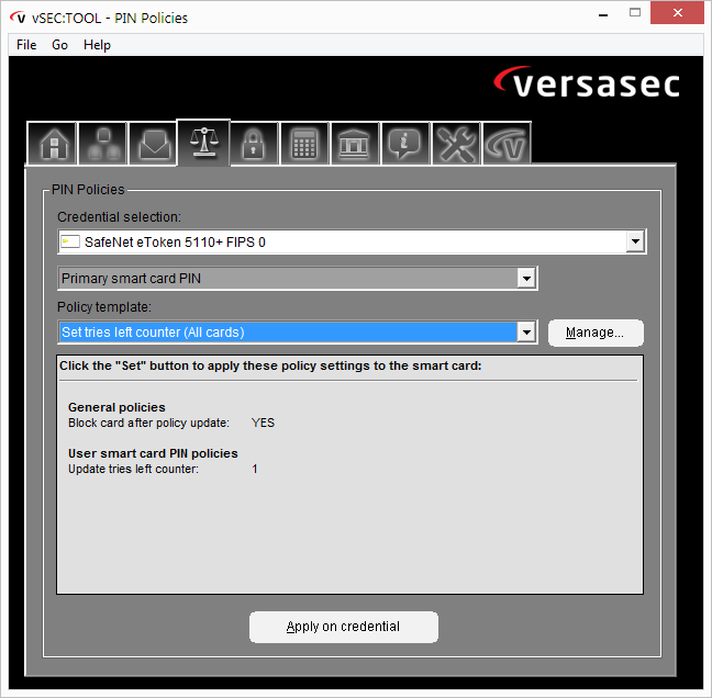 VersaSec vSEC_TOOL_K running on Windows 7.