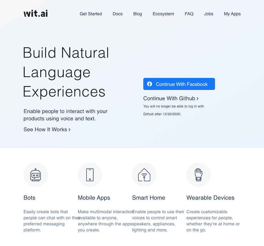 Wit.ai Landing Page