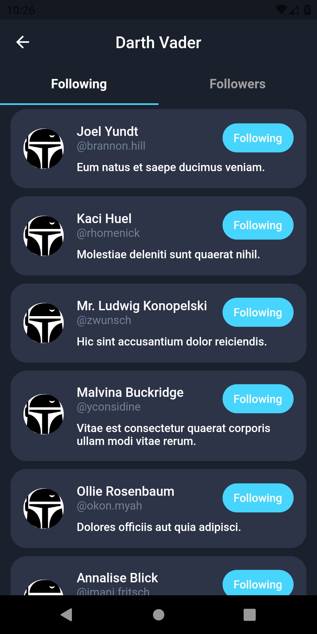 Follow/Follower List Screen