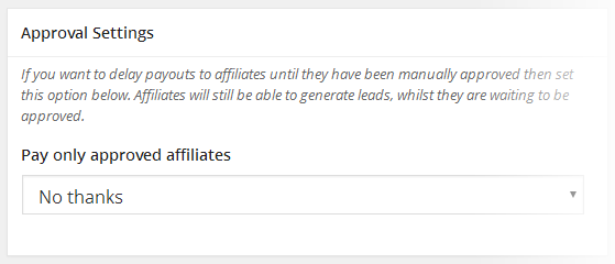Affiliate settings - Approval Settings